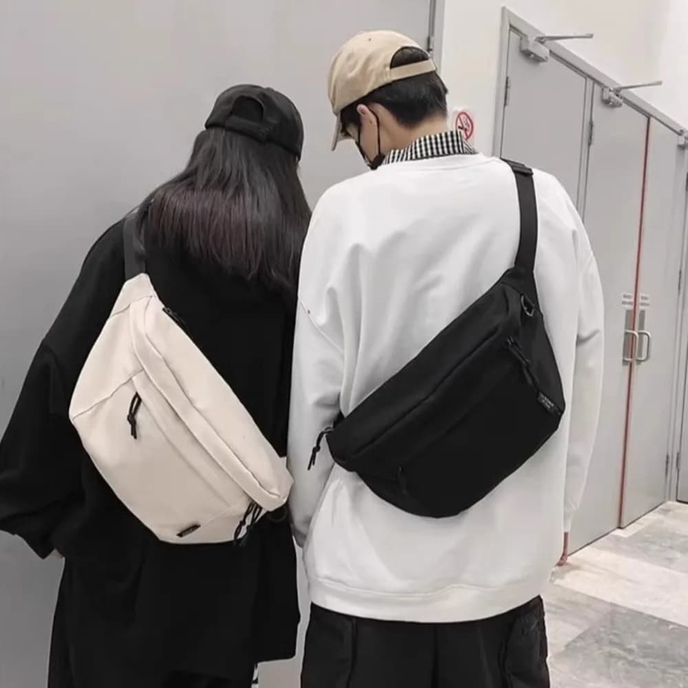 Fashion Large Capacity Crossbody Bag Nylon Solid Color Travel Hip Bag Belt Pouch Casual Sport Purses Pocket Women Man