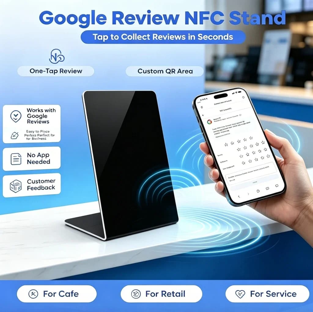 NTAG215 NFC Review Stand Blank Google Review Display Stand 13.56MHz Social QR Code Stand For Shop Restaurant