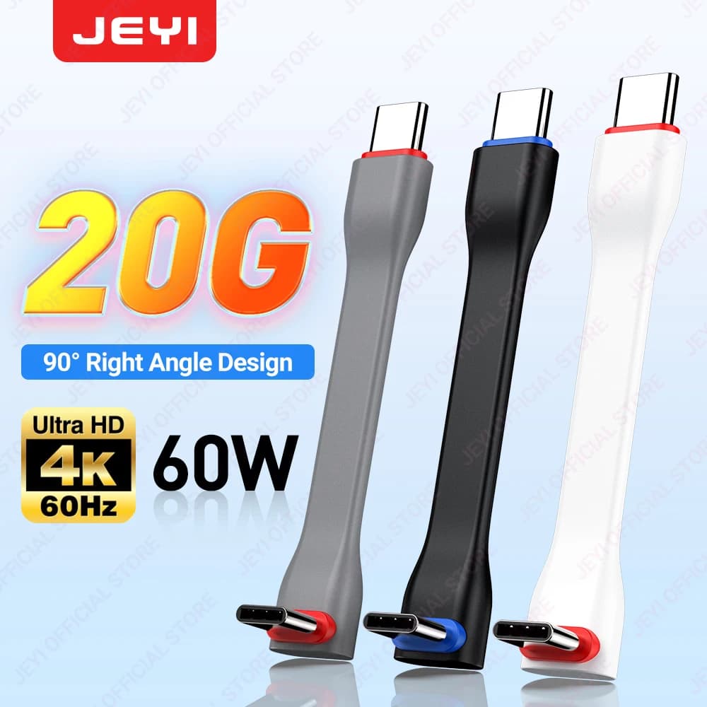 JEYI 20 Gbps 90 ° USB cable from C to C PD 3A 60W 75MM Mobile USB-C power cable for charging bench, MacBook, laptop, tablet, iPhone15Pro
