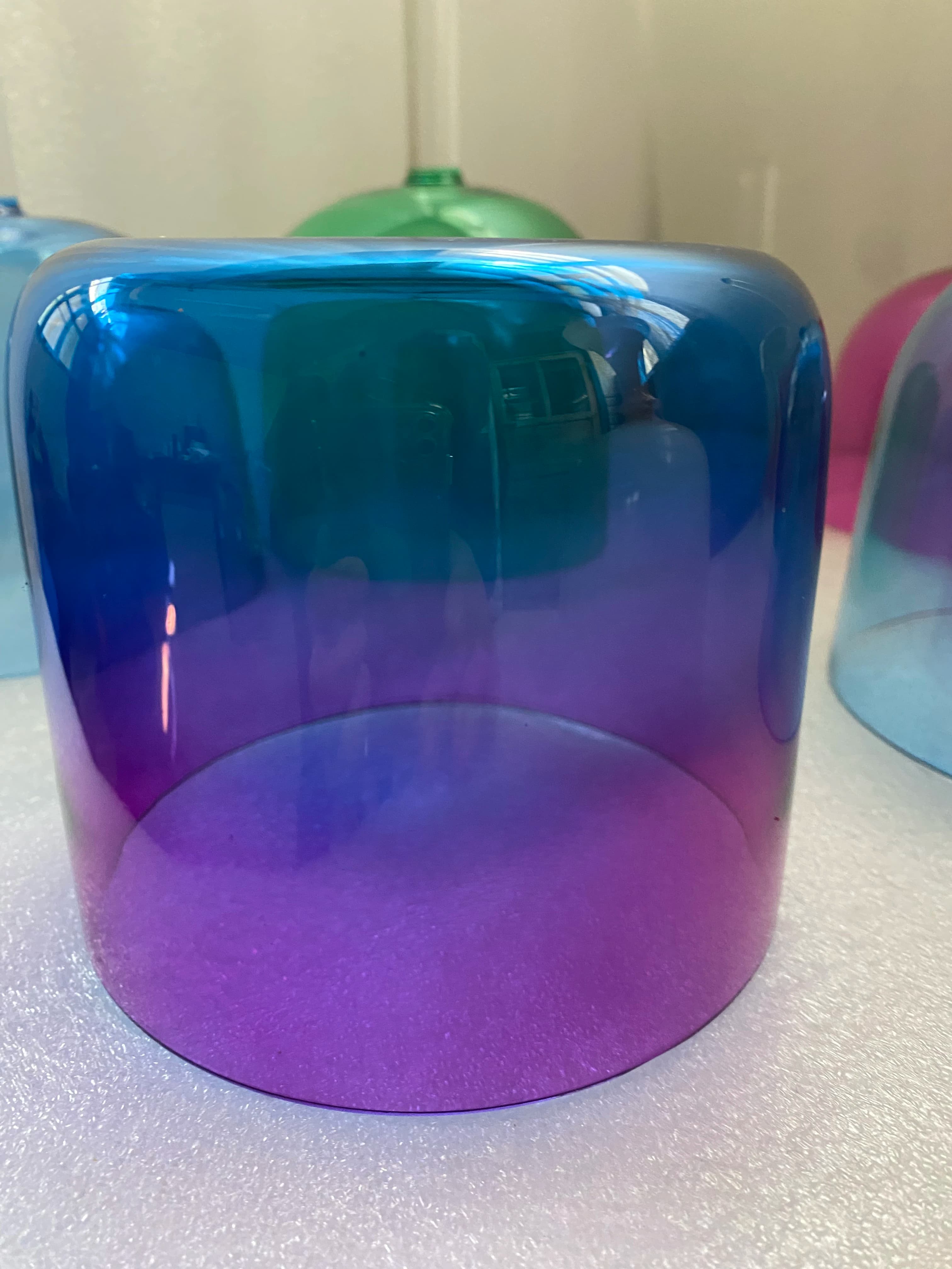 Crystal singing bowl 3rd octave B crown chakra or A or A# note Straight wall flat bottom 432Hz mixed color for sound healing.