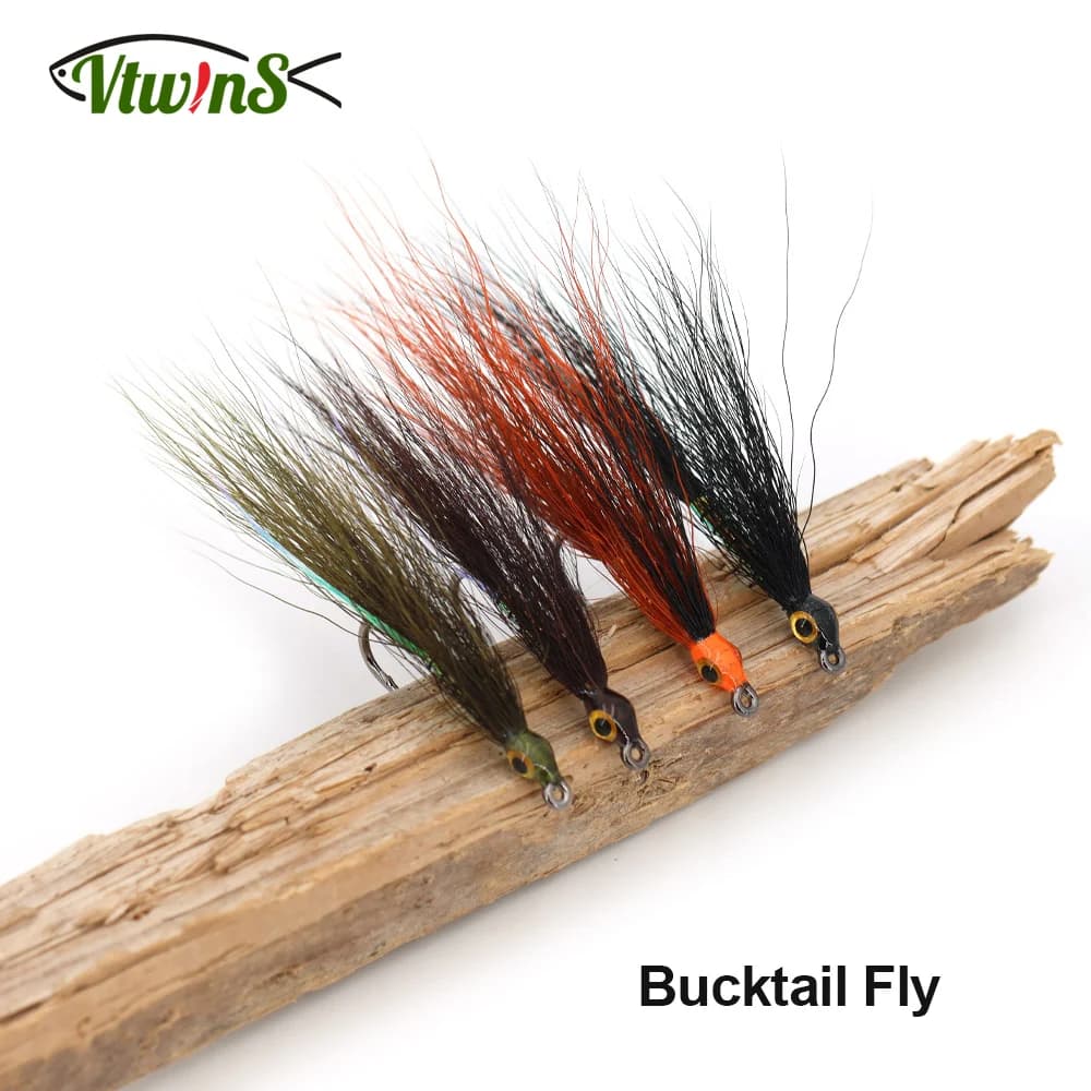Vtwins 2/4PCS6# Fly Fishing Flies 3D Epoxy Eye Bucktail Minnow Streamer Baitfish Lure for Trout Bass Pike Musky Sea Fishing Lure
