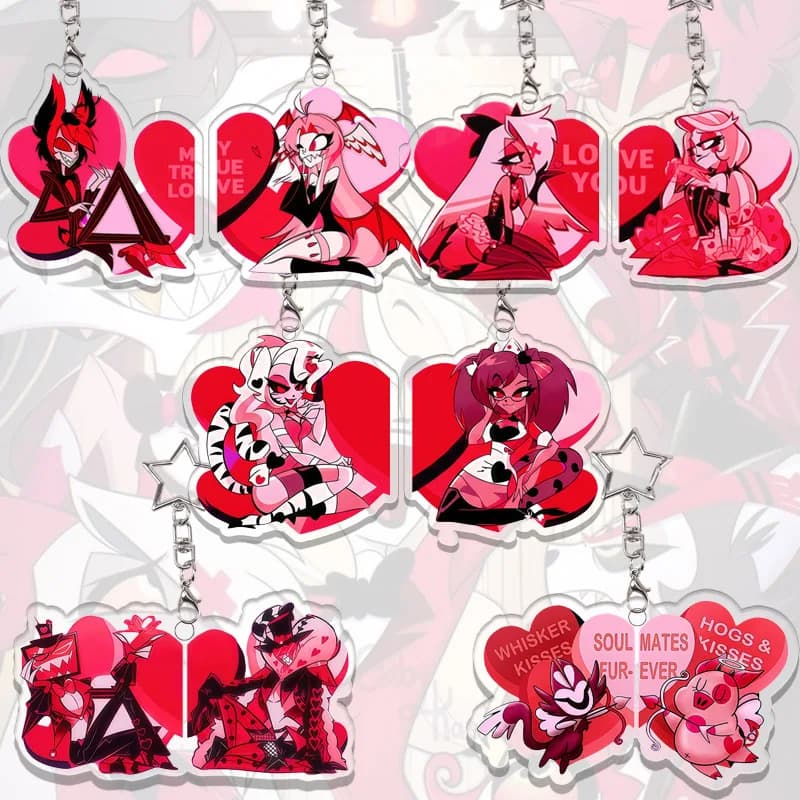 Hazbin Hotel Acrylic Keychain Kawaii Alastor Angel Dust Velvette Niffty Vaggie Backpack Bag Pendant Accessories Birthday Gift