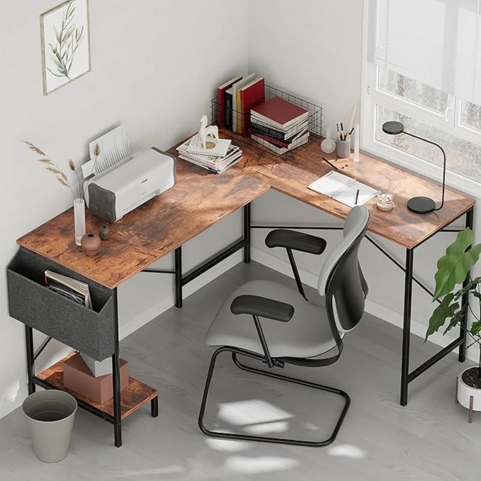 Scrivania a L per Gaming e Computer, 50 Pollici, Tavolo Reversibile per PC o Studio, con Piano in Legno e Supporto in Metallo