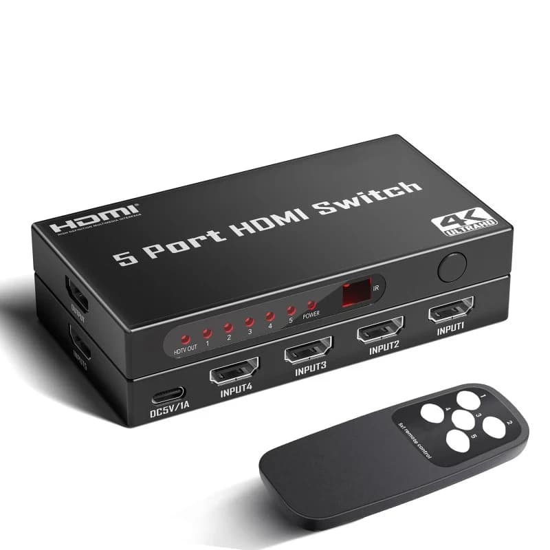 Upgrade 5 In 1 Out HDMI-compatible Switch 4K30Hz 1.4 HDCP1.3 HDR 3D Dolby Vision IR Remote for LED TV PS4 PC Monitor Laptop Game