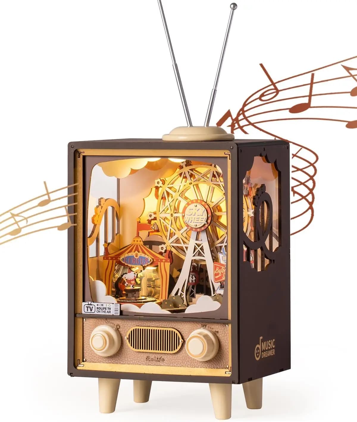 Set di Costruzione Fai-da-Te per Carillon a Forma di Ruota Panoramica con LED, Puzzle in Legno da 16 Pollici per Adulti, Regalo Artigianale