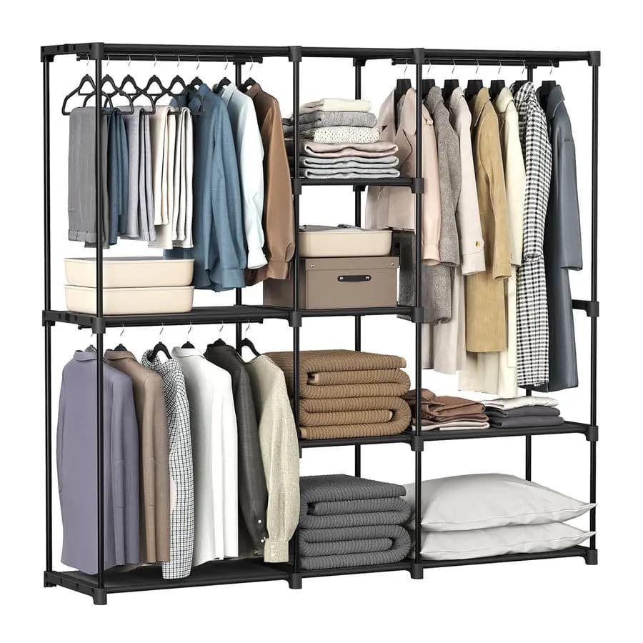 Appendiabiti autoportante, organizer per vestiti con barre appendiabiti e ripiani portaoggetti per camera da letto, 71,7 x 16,9 x 71,7 pollici