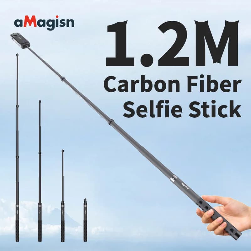 aMagisn 1.2M Invisible Selfie Stick , Carbon Fiber Extended Monopod 47.2" Long Pole for Gopro Max Insta360 X2 X3 X4 Accessories
