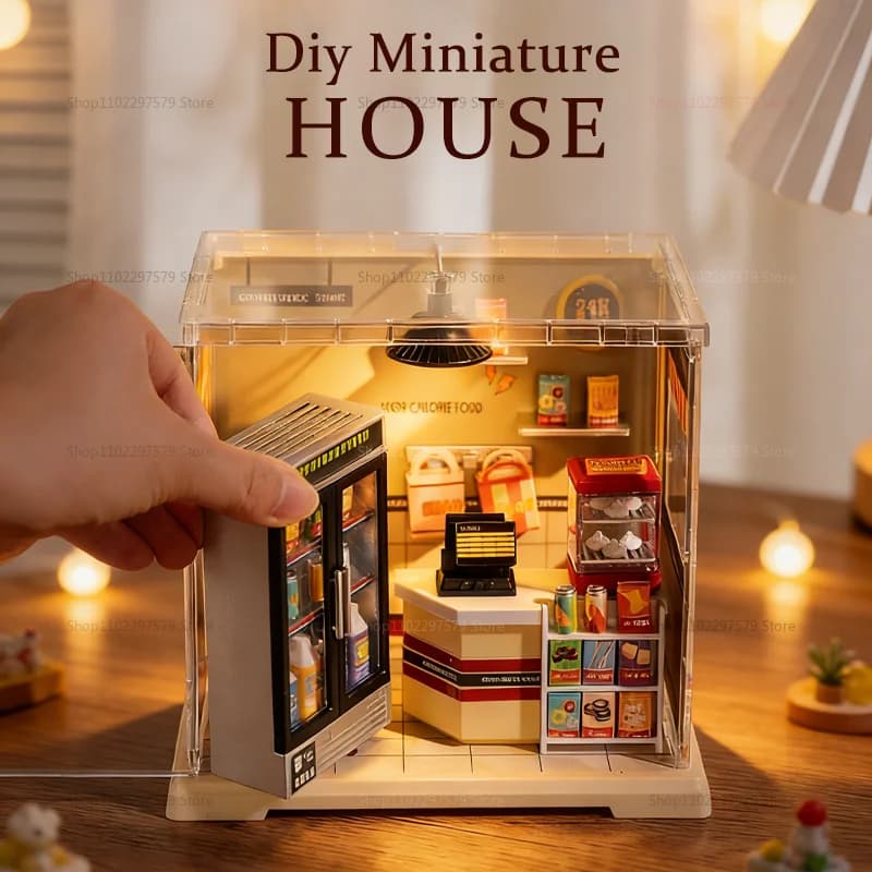 NUOVO negozio in miniatura camera da letto puzzle 3D assemblare kit modello di edificio casa delle bambole fatta a mano con mobili per amici regali di compleanno
