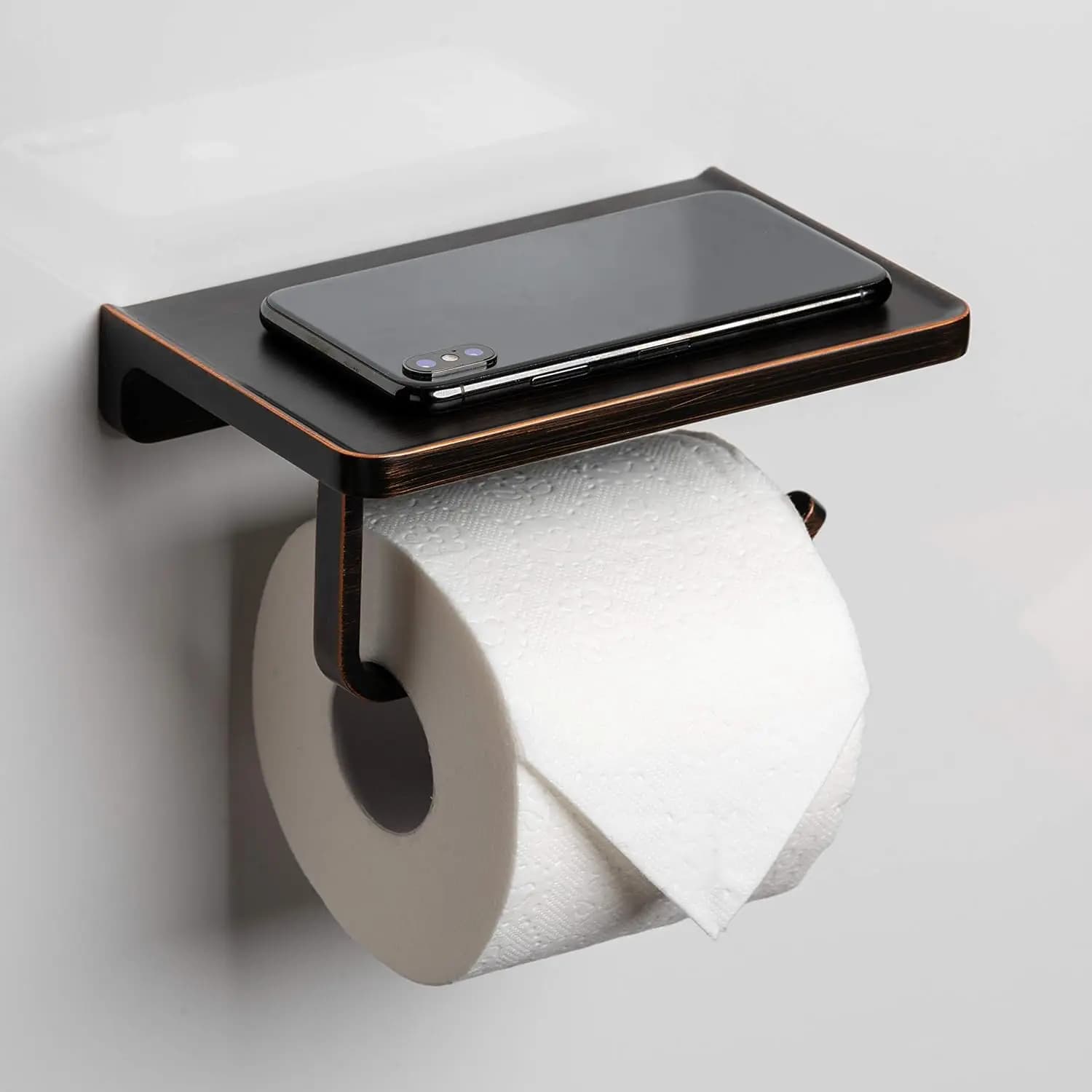 Portarotolo da parete in bronzo con mensola, in lega di zinco resistente per bagno e cucina