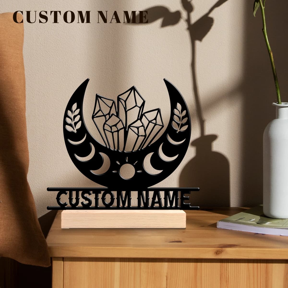 1pc Fashionable Personalized Custom Metal Statue Custom Name Equipped with A Wooden Base Art Decoration, Desktop Decoration