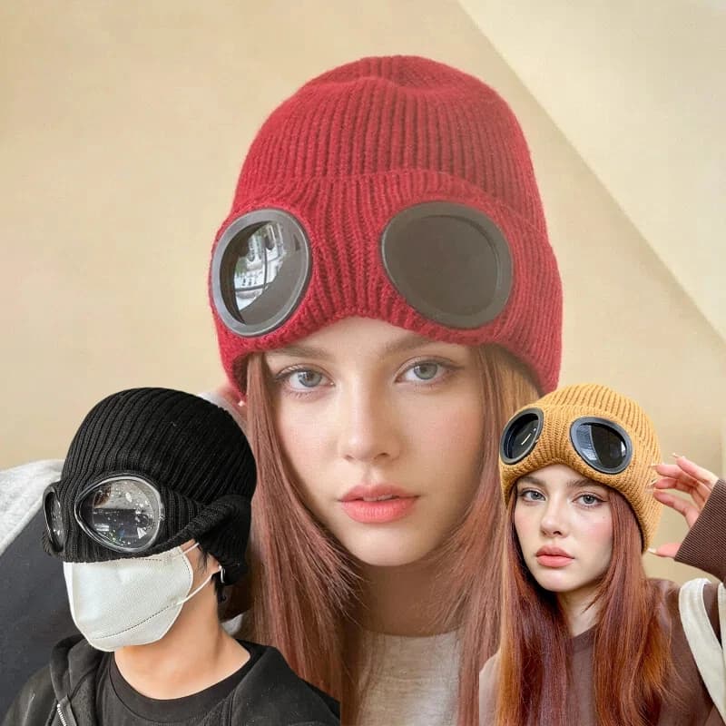 Winter Windproof And Warm Ski Hat With Added Velvet Goggles Knitted Hat Unisex Winter Anti-slip Ear Protection Caps 2026