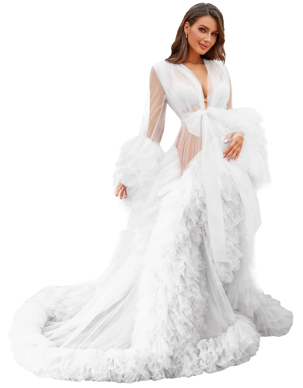 Women Photo Dresses Off Shoulder Long Tulle Ruffles Pregnant Photo Shoot Robes Sheer See Through Party Prom Gowns Real Images