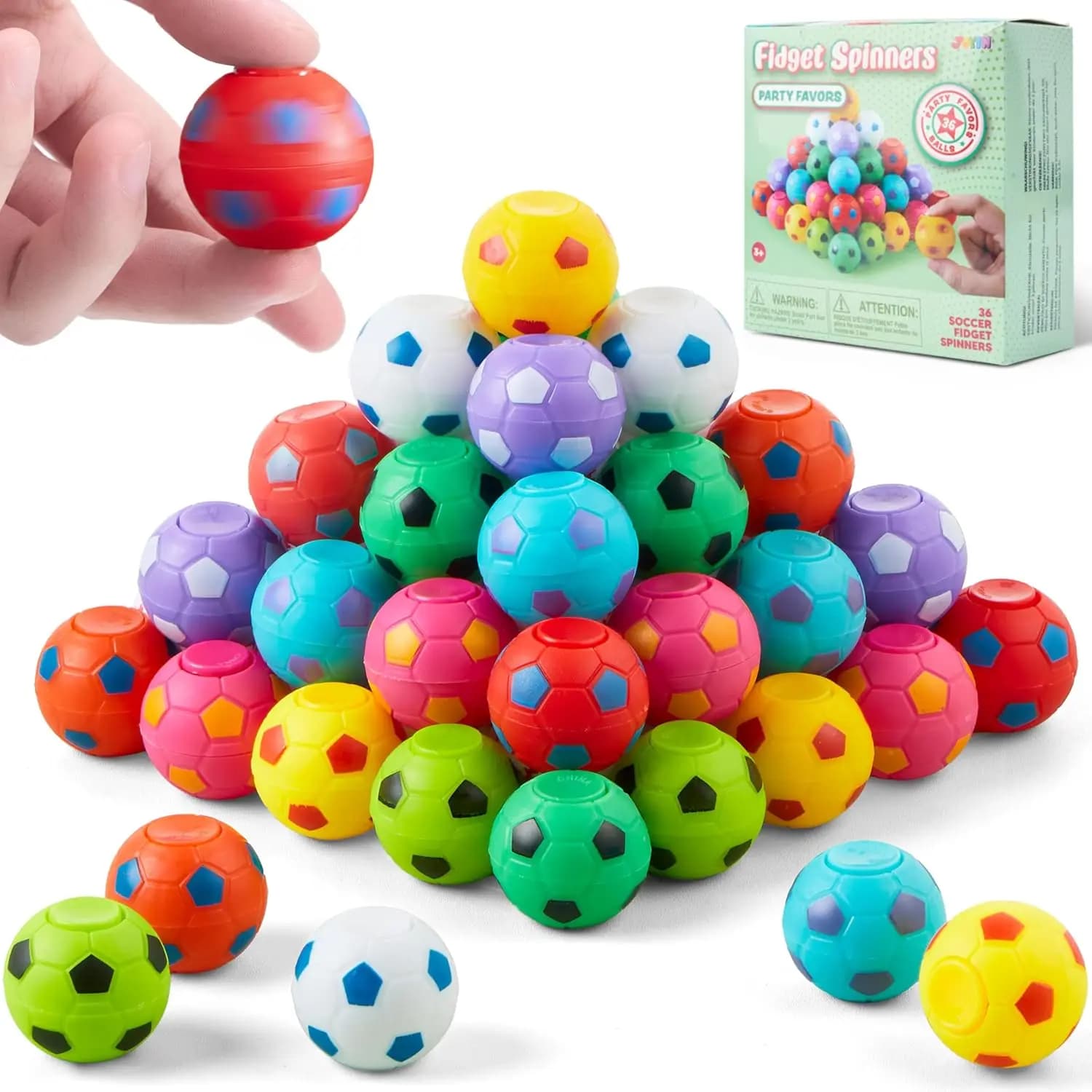 JOYFY Confezione da 36 Spinner da calcio Fidget Bomboniere da calcio Fidget Toys Bulk Goodie Bag Stuffers per bambini Compleanno Festa di Natale