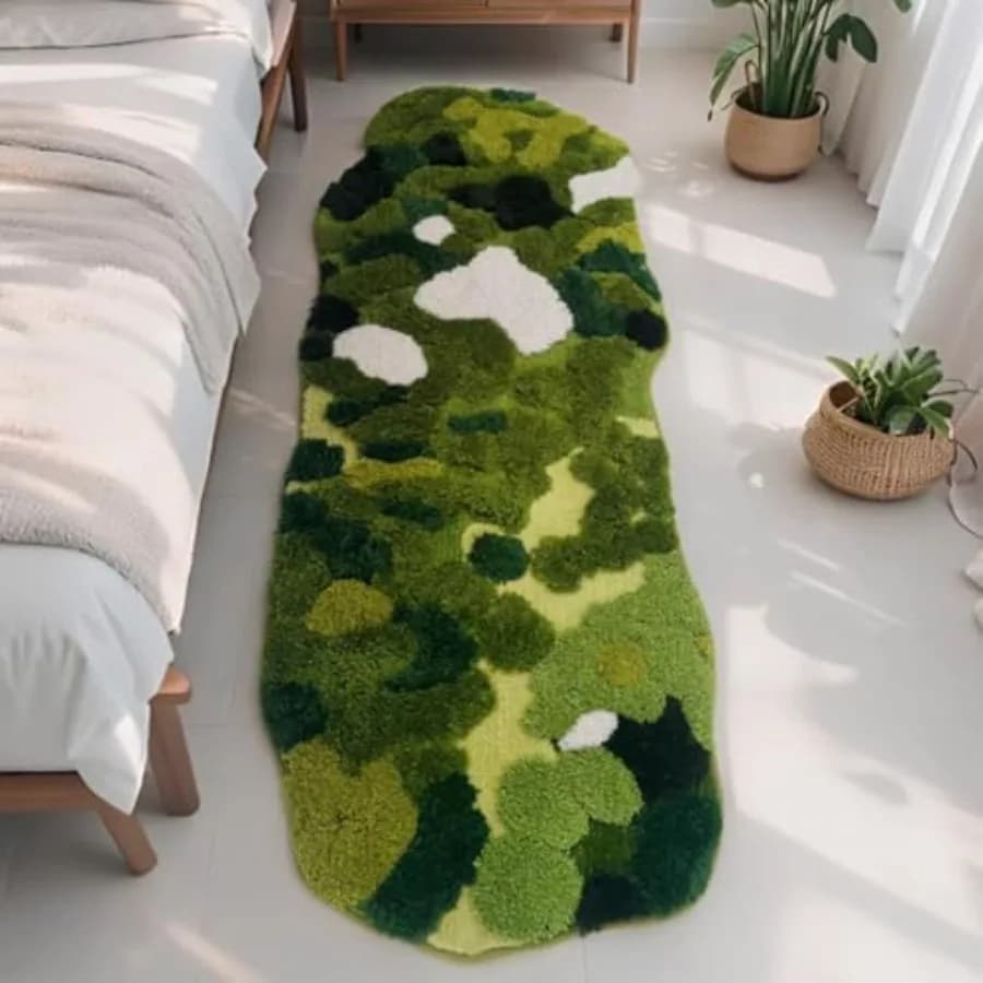 Tappeto da bagno antiscivolo verde muschio, extra large 24 x 60 pollici, stile boho, assorbente, per cucina e doccia.
