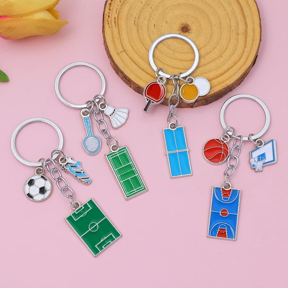 Simpatico portachiavi classico da basket di calcio Portachiavi in metallo da ping pong di moda Regali per amanti dello sport Bigiotteria per auto souvenir