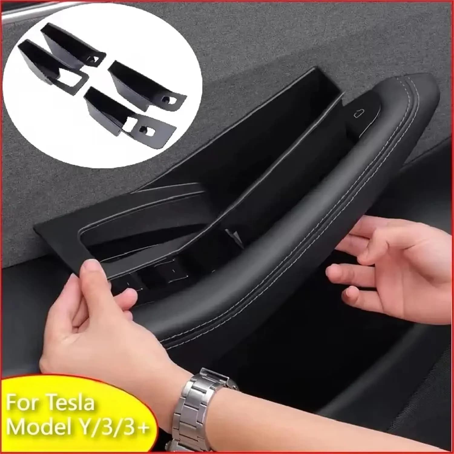 Car Door Handle Storage Box Inner Handle Organizer For Tesla Model Y Juniper Model 3 Highland Container Tray For Tesla Model 3 Y