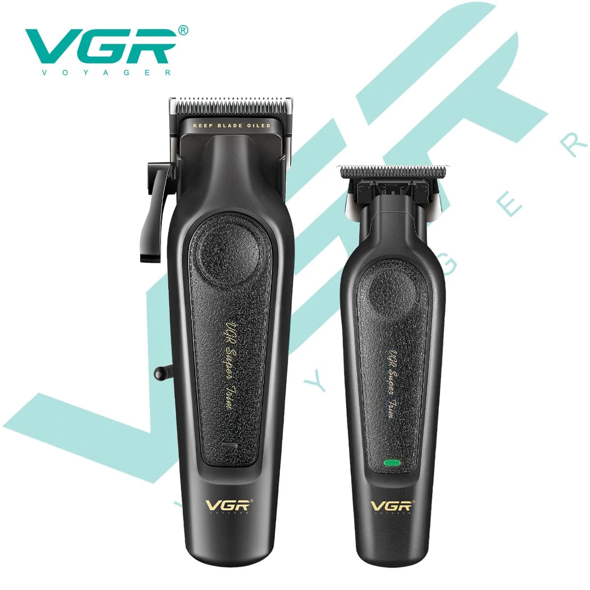 Set da due pezzi per tagliacapelli di fascia alta VGR V-197 e 995, corpo in pelle metallica, cesoia elettrica a spinta, display digitale a LED, testa d'olio carvin