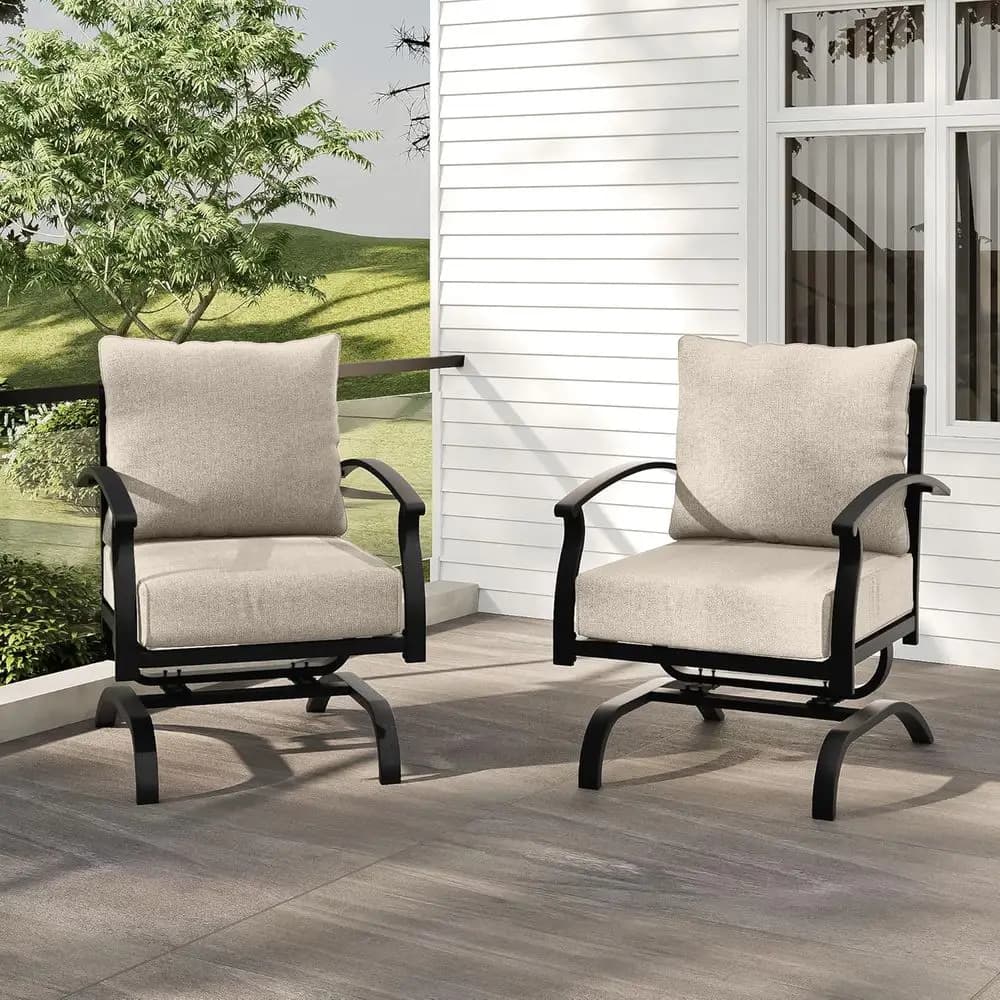 2-Piece Outdoor Metal Rocking Chair Set with Cushions for Patio, Porch, or Garden in Sand