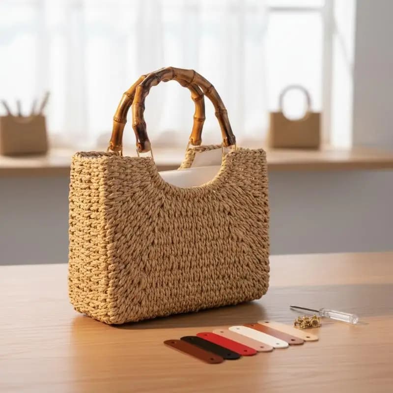 Retro Gift Box Handle DIY Handmade Detachable Bamboo Purse Handles With Buckle Plastic Handbag Band Handle Shoulder Bag Strap