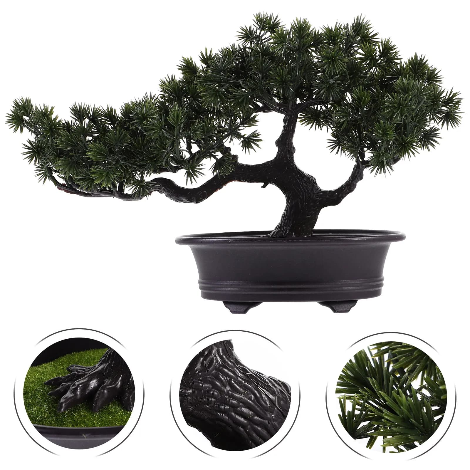 Artificial Pine Bonsai, Fin Plant in Vase, Realistic Interior Decorative Plant for Office, Desk, Living Room, Bedroom, Kitchen
