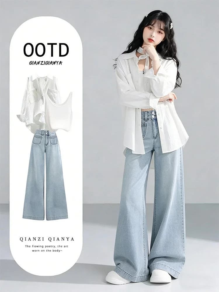 Spring Autumn Luxury Women's Denim Set High Waist irt Inner Vest Slimming Jeans Tee Piece Suit Casual Sle Long Sve