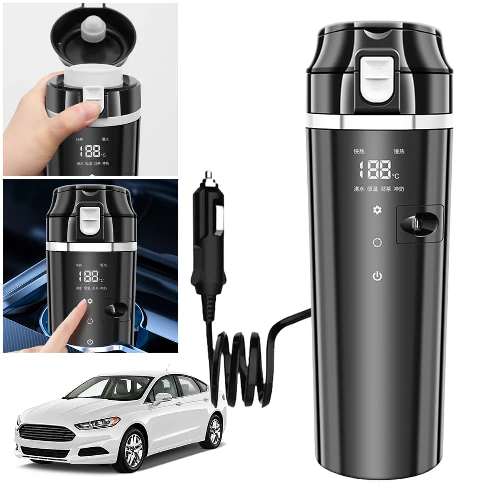 12V/24V Car Heating Cup Digital LCD Display Electric Kettle Smart Temperature Control Portable Car Heating Cup 500ML Thermos Cup