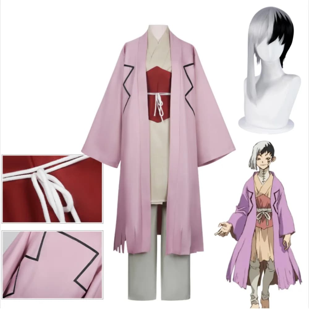 Costume Cosplay Gen Asagiri con Giacca, Cintura, Accessori e Parrucca, Set per Adulti, Outfit per Halloween, Comic Con, Carnevale e Spettacoli Teatrali