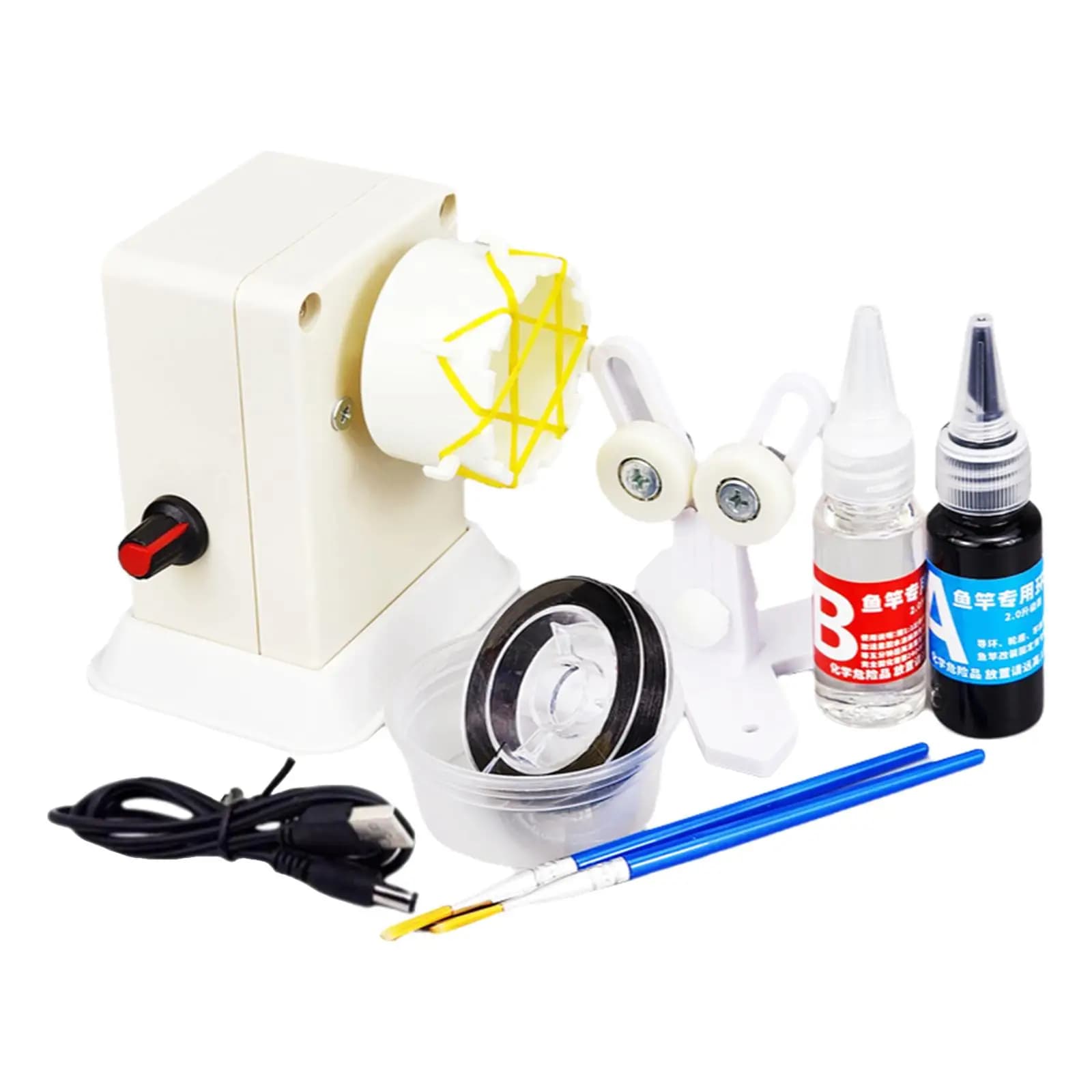 Portable Fishing Rod Building Machine ABS Material Electric Epoxy Rotating Winder for Fishing Rod DIY Repair Set