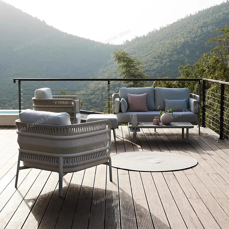 Divani da Esterno Nordic Villa, Poltrone Relax in Rattan per Balcone, Sedie da Giardino Reclinabili, Arredamento da Giardino Lshysf