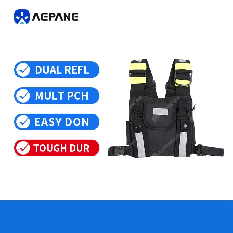 Walkie Talkie Chest Bag Tactical Chest Pack Radio Pouch Adjustable Straps Reflective Strips for Security Police Fire Worker