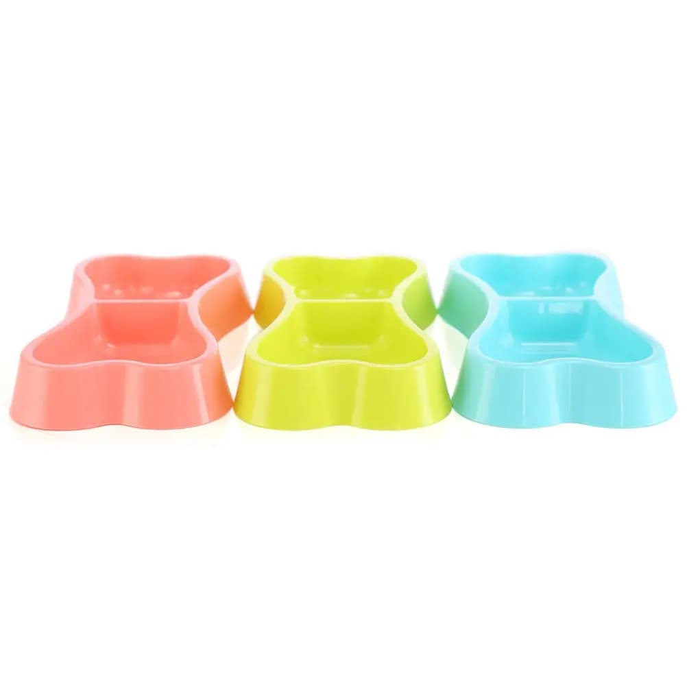 Ciotola Doppia a Forma di Osso per Cani, in Plastica, Portatile, Antiscivolo, Facile da Pulire, per Acqua e Cibo, per Cani e Gatti