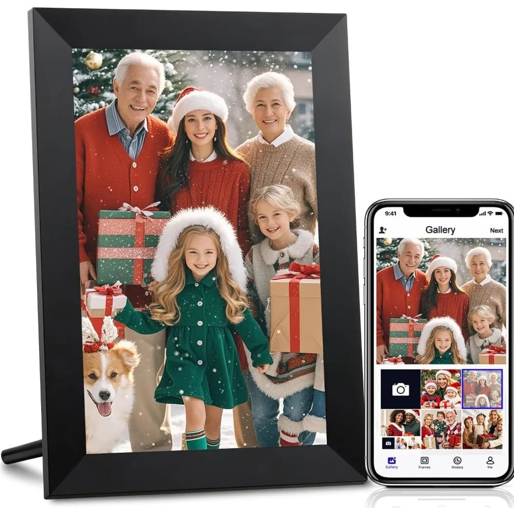 Cornice Digitale WiFi da 10.1 Pollici con Display IPS HD 1280x800, Memoria da 32GB, Condivisione Tramite App Gratuita, Regalo per Mamma e Nonni
