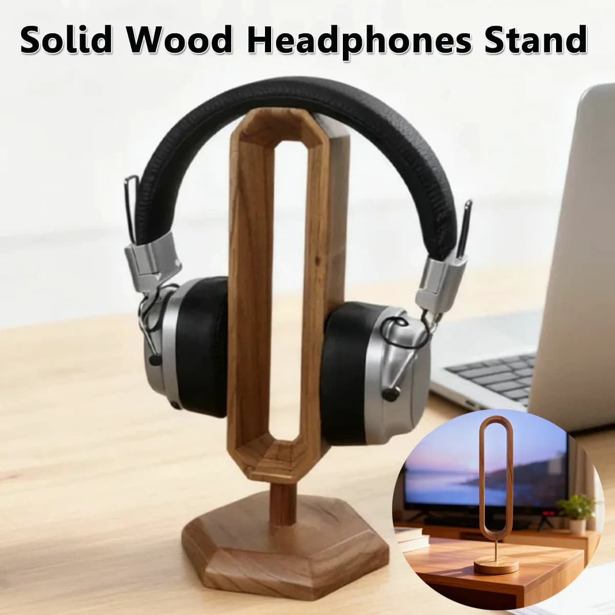 Solid Wood Headphones Stand Chinese Toon Wood Head-mounted Gaming Headset Bracket Desktop Display Shelf Stable Base Space Saving