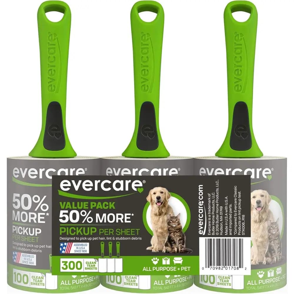 Rullo antipelucchi riutilizzabile con 100 fogli per rotolo per la rimozione dei peli di animali domestici, set da 3, verde