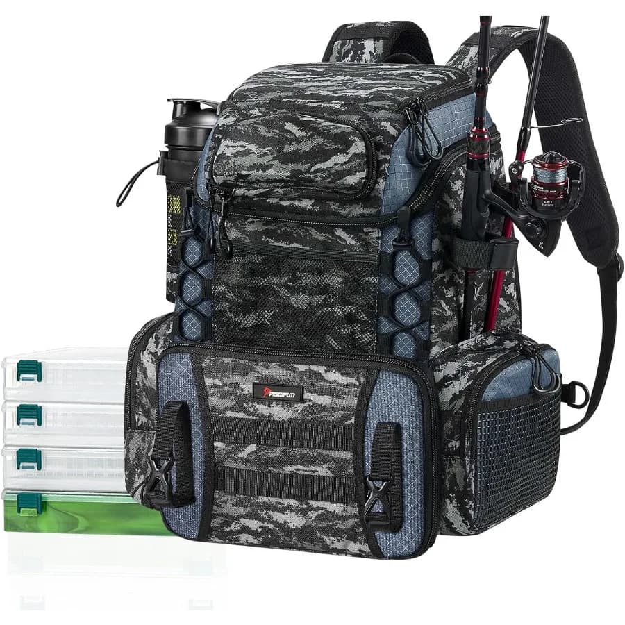 Fishing Equipment Backpack with Candle Holder and 4 Boxes for Outdoor Fishing Adventure Equipment Waterproof Rain Cover included for P
