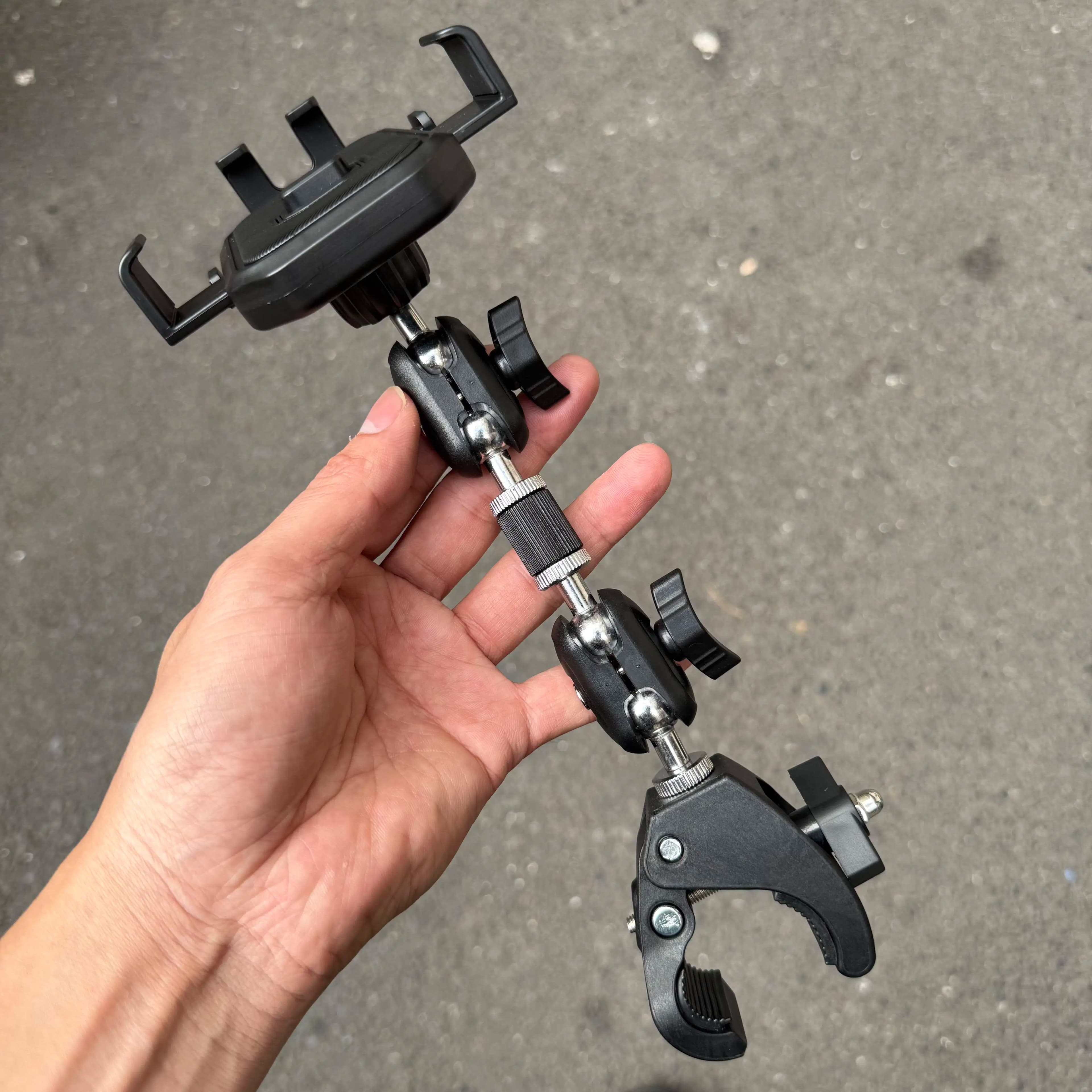 Supporto per telefono multifunzionale con clip di fissaggio per volante auto, rotazione a 360 gradi, clip grande per tubo tondo, adatto per Pea Clip