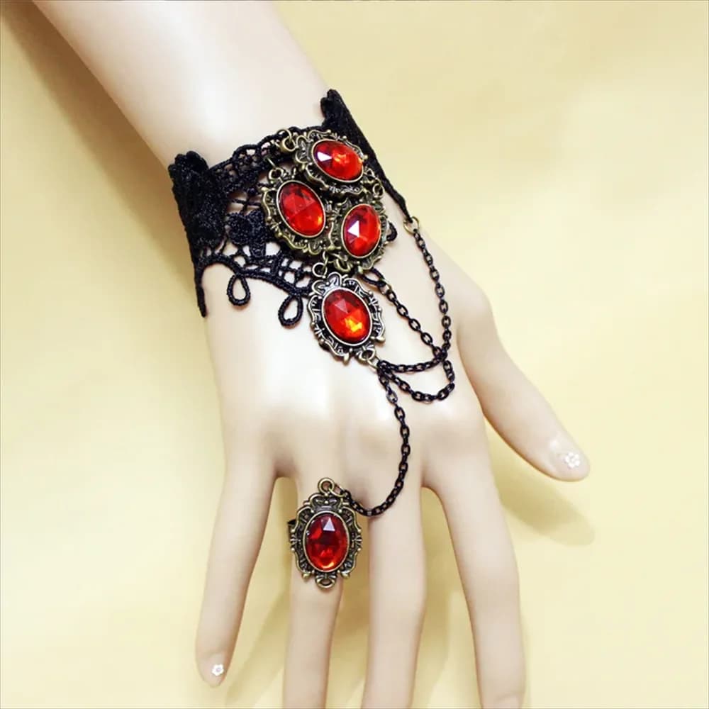 b131 Braccialetti con Gemme in Pizzo Nero Stile Vampiro, Anello Bracciale Vintage Punk Versatile, Accessori di Gioielleria Adatti per Donne alla Moda
