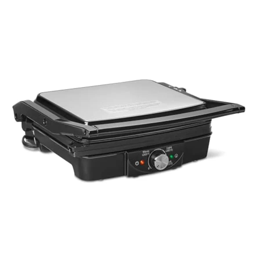 Piastra per panini e grill elettrico da interno con controllo della temperatura, piastre in ceramica antiaderenti, nero