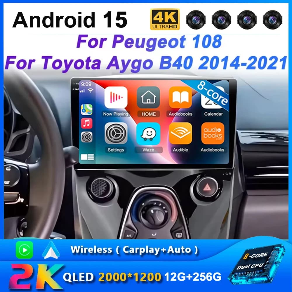 Android 15 Autoradio Per Toyota Aygo Peugeot 108 Citroen C1 2016 - 2020 Auto Lettore Multimediale Stereo 4G WIFI Carplay 360 Macchina Fotografica