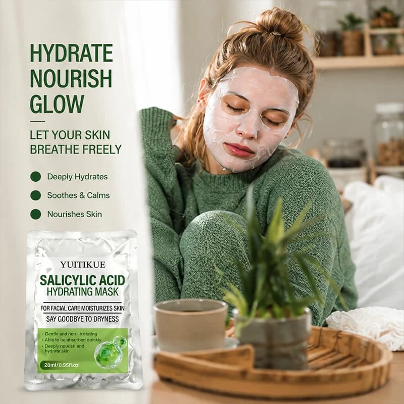 Salicylic Acid Hydrating Facial Mask Gentle Non Irritating Quick Absorb Deep Nourish Moisturize Dry Skin Sheet Mask 5 Pack