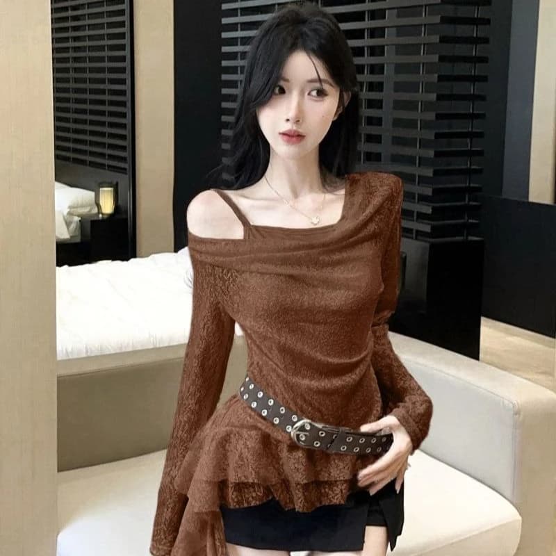 Y2k T Shirt Dresses For Women Solid Spring Autumn Irregular Ropa De Mujer Vintage swing Collar Sexy Fashion Tees