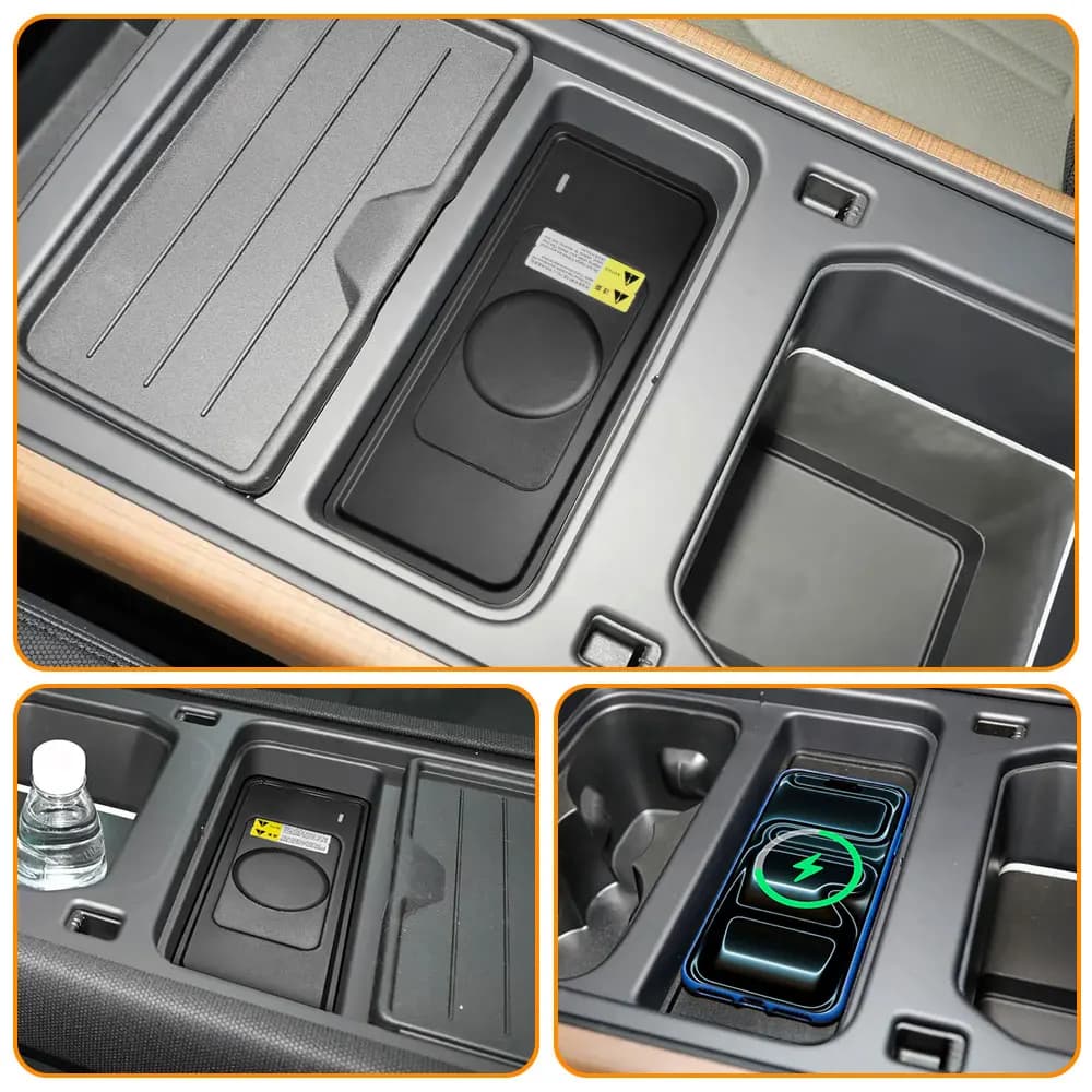 Per Land Rover Defender 2020-2026 2 DIN Bracciolo di Stoccaggio Caricatore Del Telefono Mobile Senza Fili QI 18W Magsafe Pannello di Ricarica Veloce