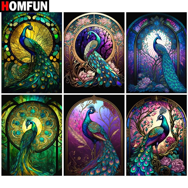 HOMFUN Diamond Painting Full Square/Round Drill 5D DIY "Animal Peacock" Daimond Embroidery Rhinestone Cross Stitch Decor