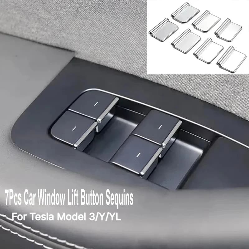 Window Lift Button Sequins Trim for Tesla Model 3/Y/3+ Modely Launch 2025 ABS 7PCS Chrome Window Switch Button Cover Accessories