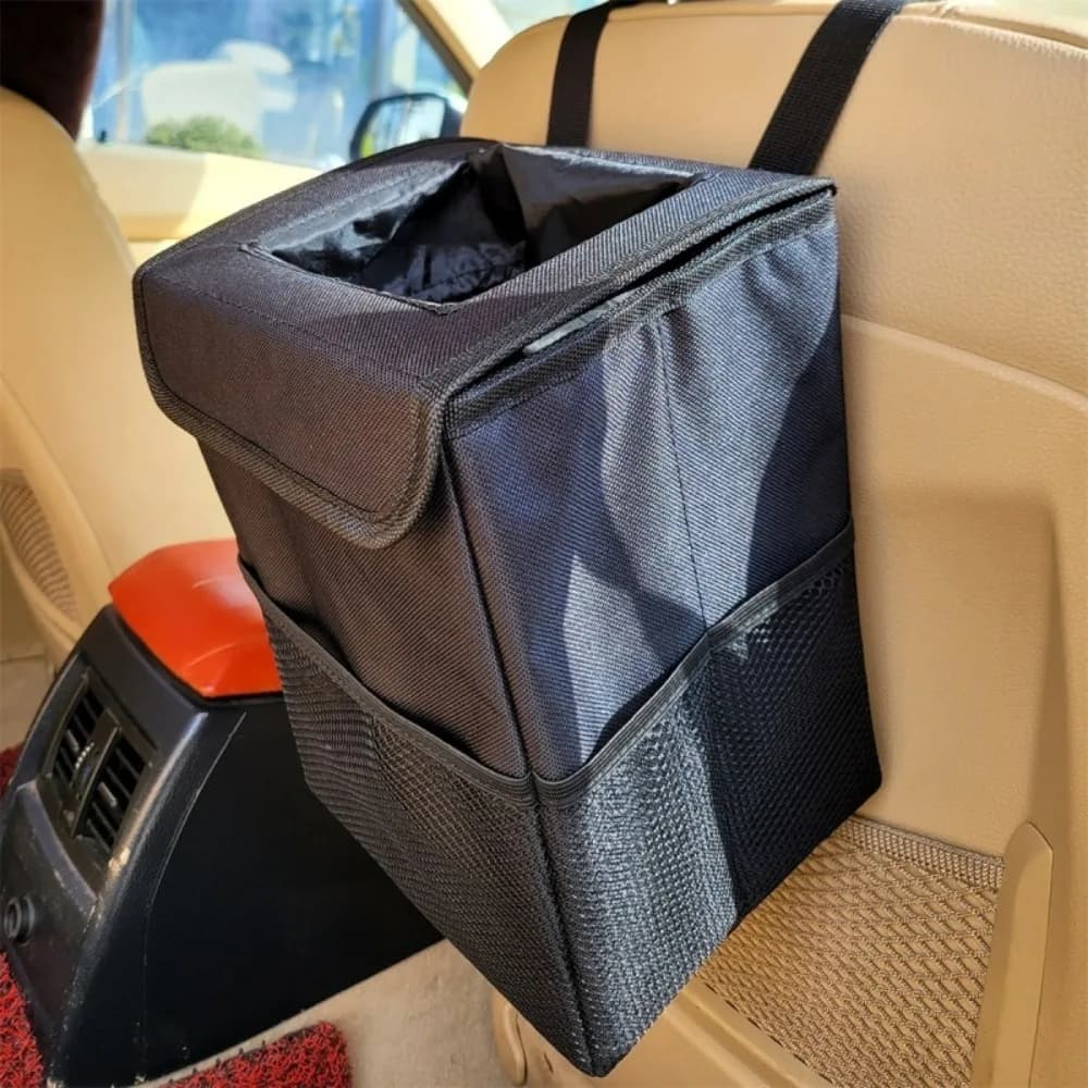 Bidone della spazzatura per auto con tasche portaoggetti per coperchio Bidone della spazzatura automatico portatile durevole Contenitore per rifiuti per veicoli universale