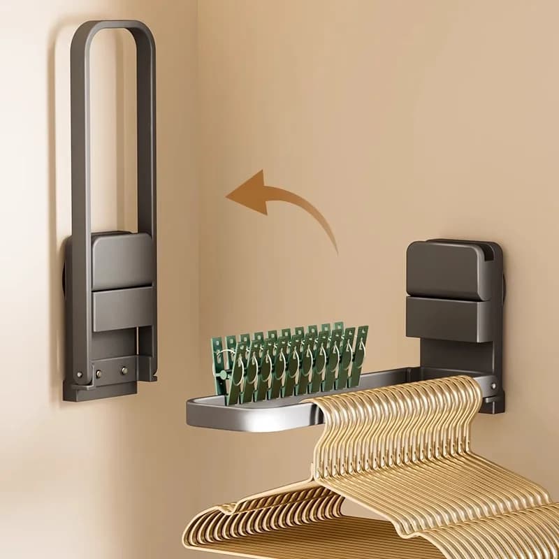 Retractable Folding Clothes Hanger Holder Punch-Free Wall Mount Storage Rack Multi-function Laundry Clip Organizer For Balcony