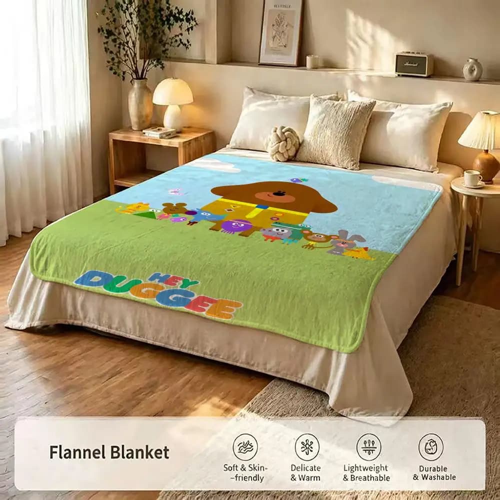 Coperta in flanella calda e morbida con disegno di H-Hey-y D-Duggee-ee, coperta da viaggio confortevole, regalo di compleanno