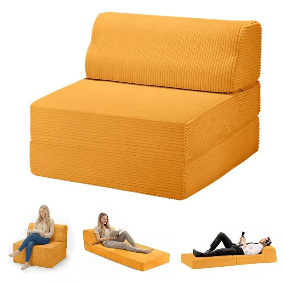 Divano Letto Pieghevole con Cuscino, Poltrona Letto in Memory Foam, Sedia Convertibile con Rivestimento Lavabile, Futon da Terra