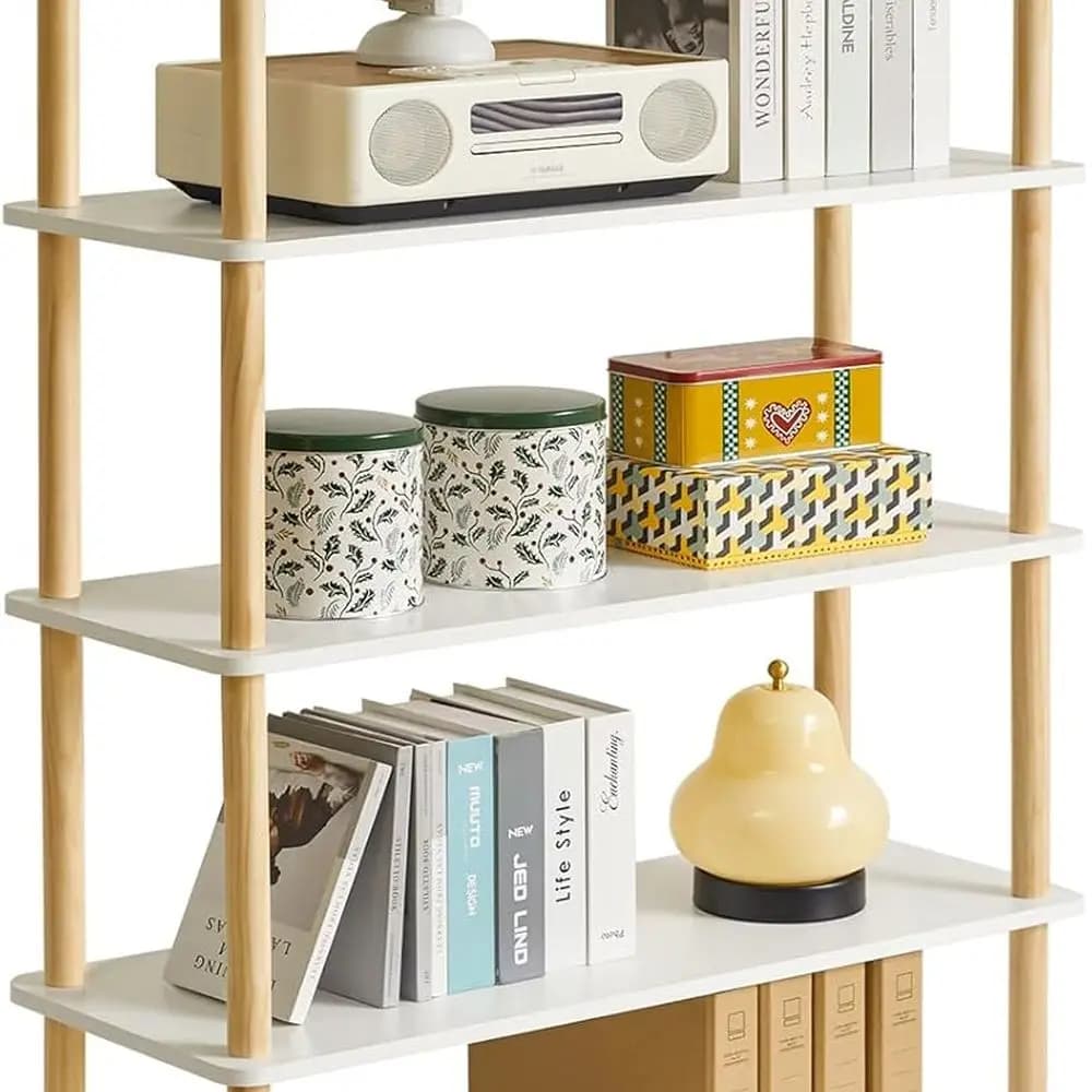 Libreria moderna in legno a 5 ripiani: organizer indipendente bianco per l'home office, il soggiorno e la camera da letto