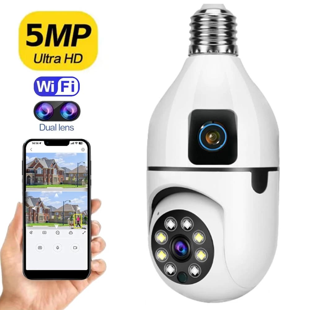 Nuovo E27 Wifi Doppia Lente Della Macchina Fotografica 1080P 5MP 4K PTZ Telecamera di Sorveglianza CCTV Esterna IP Cam di Sicurezza Smart Home AI Tracking